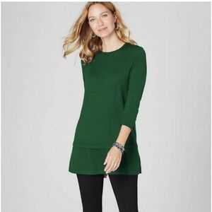 J. Jill Merino Wool Washable Tunic Sweater Green‎ Long Sleeve Crew Neck XS